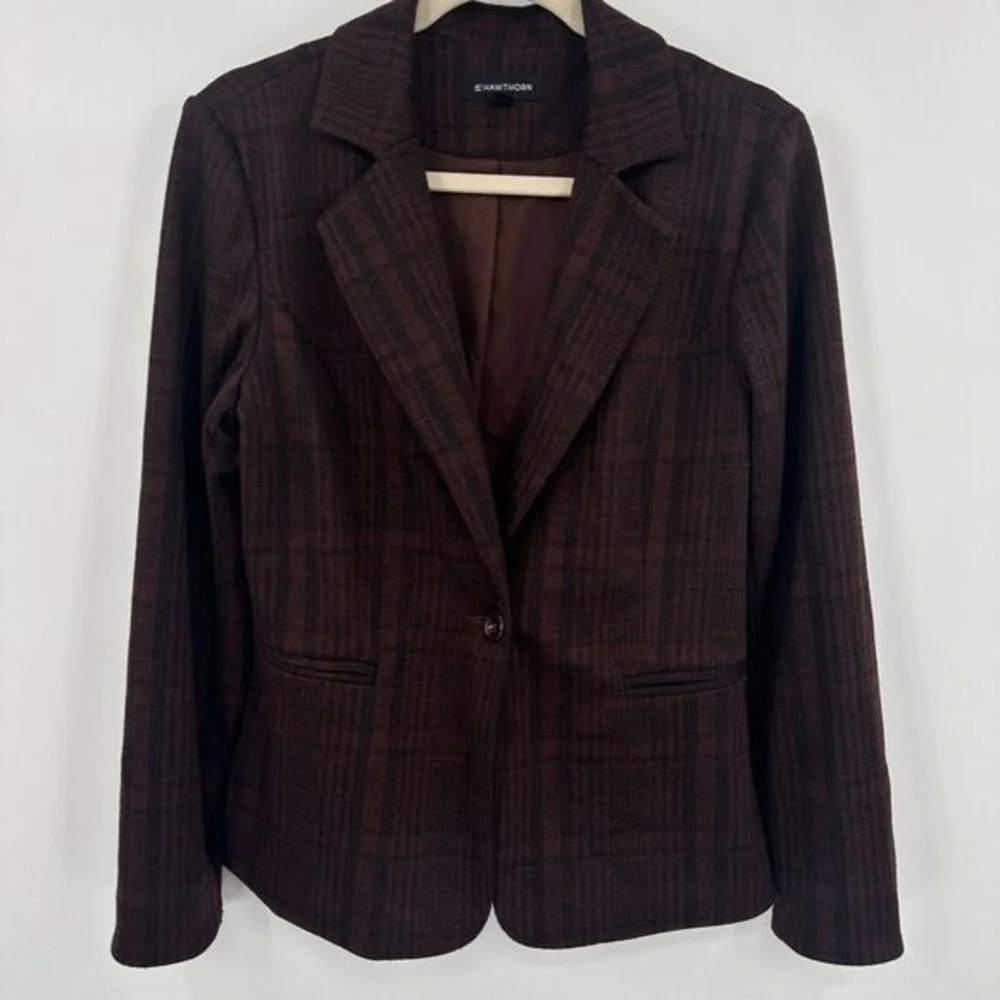 Anne Klein Women's Brown Plaid Tailored Blazer